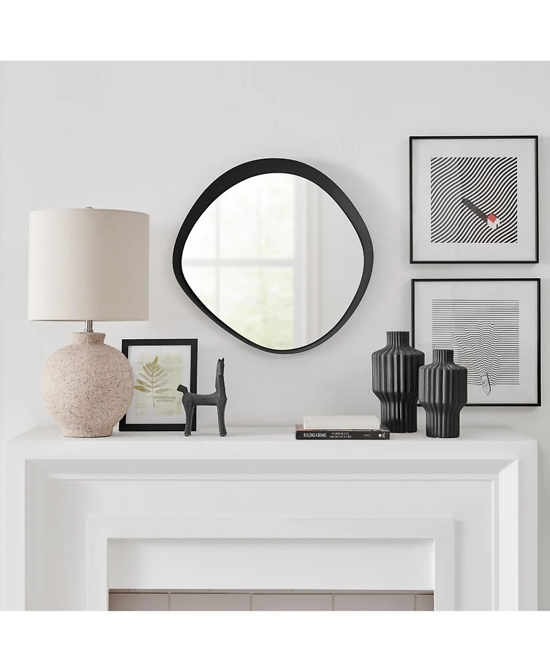 Danya B Sonya 24-inch Contemporary Asymmetrical Round Wall Mirror with Raised Black Iron Frame