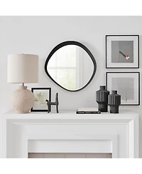 Danya B Sonya 24-inch Contemporary Asymmetrical Round Wall Mirror with Raised Black Iron Frame