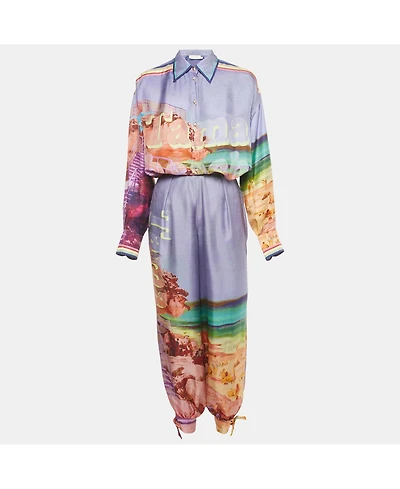 Pre-Owned Zimmermann Women's Multicolor Printed Silk Pyjama Pant & Shirt Set