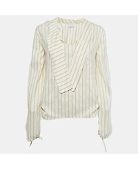 Pre-Owned Marni Women's Cream Stripe Silk Neck Tie-Up Detail Blouse