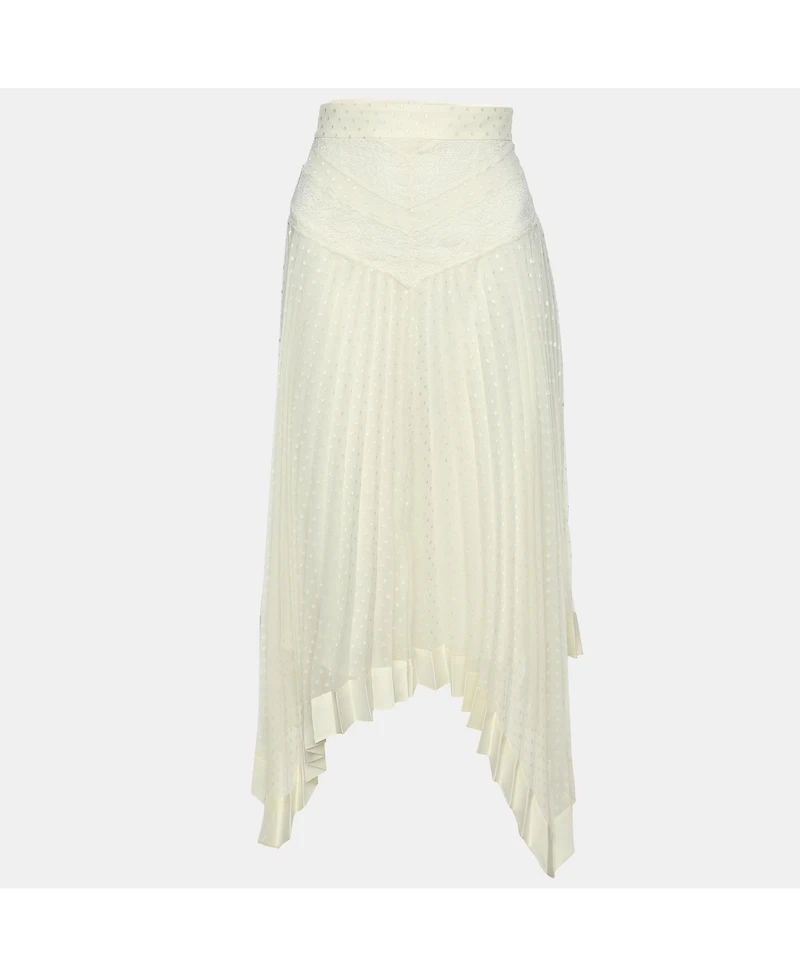 Pre-Owned Zimmermann Women's Cream Espionage Sunburst Pleated Lace Skirt