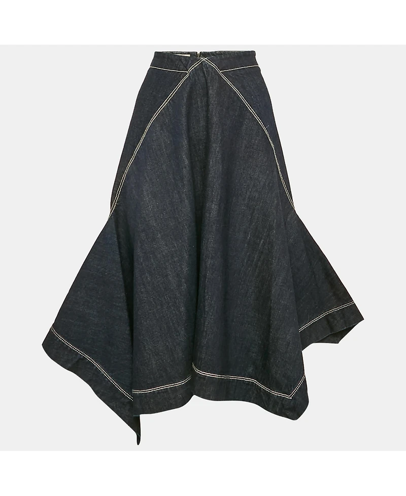 Pre-Owned Marni Women's Blue Denim Asymmetric Flared Midi Skirt