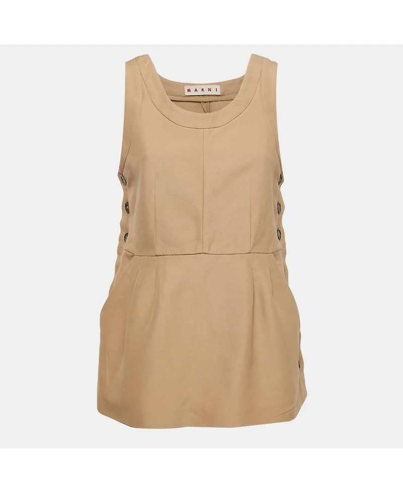 Pre-Owned Marni Women's Beige Cotton Buttoned Sleeveless Peplum Top