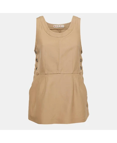 Pre-Owned Marni Women's Beige Cotton Buttoned Sleeveless Peplum Top