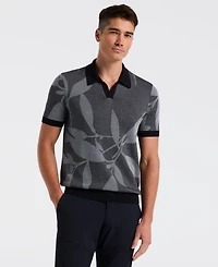 Perry Ellis Men's Short-Sleeve Leaf Patterned Open Polo Collar Sweater