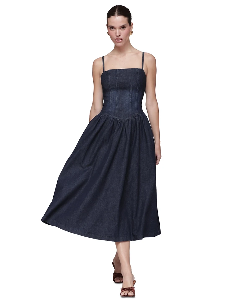 Avec Les Filles Women's Drop Waist Square Neck Midi Dress