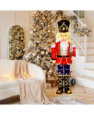 Costway 5 Ft Lighted Nutcracker Soldier Outdoor Christmas Decoration with Glitter Sword