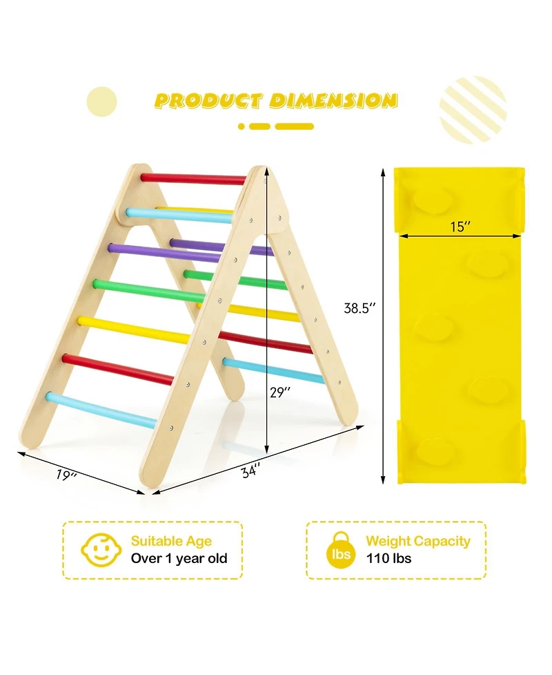 Skonyon 3-in-1 Wooden Climbing Triangle Set Triangle Climber with Ramp-Multicolor