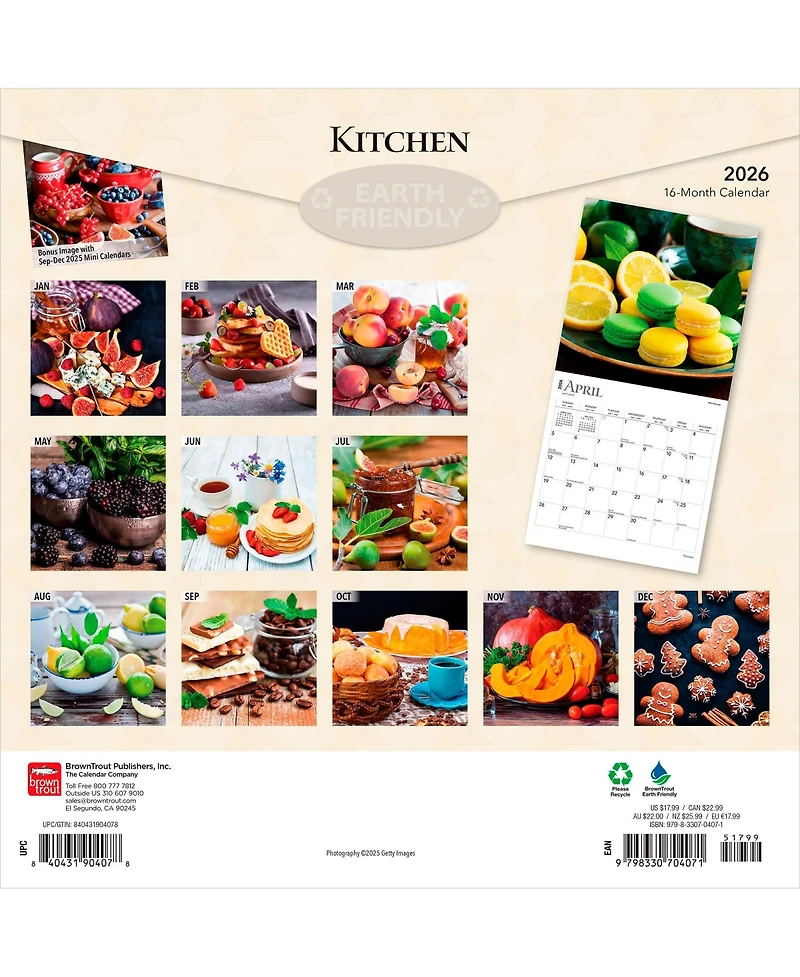 BrownTrout Kitchen | 2026 12 x 24 Inch (Hanging) Monthly Square Wall Calendar | Plastic-Free
