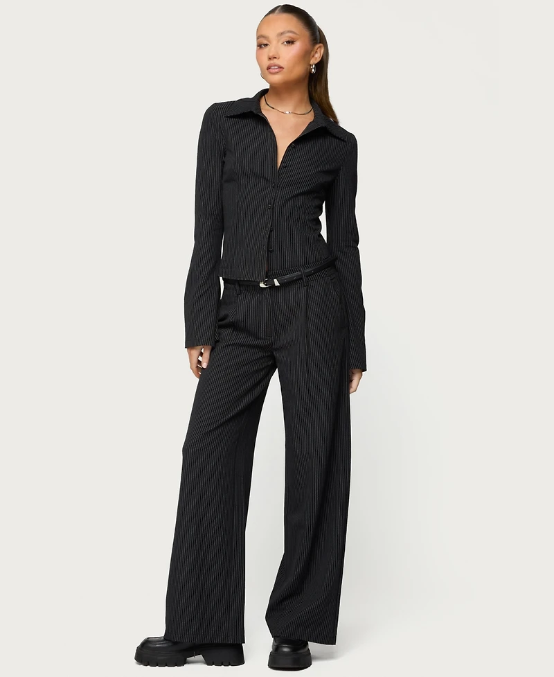 Edikted Women's Pinstripe Tailored Button Up Shirt