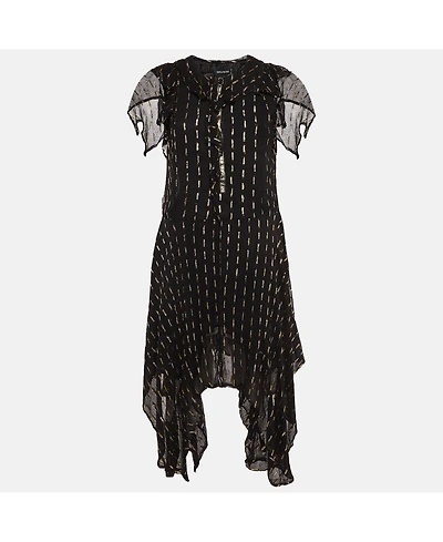 Pre-Owned Zadig & Voltaire Women's Black & Gold Shiny Crepe Ruffled Dress
