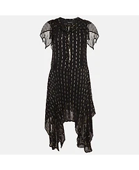 Pre-Owned Zadig & Voltaire Women's Black & Gold Shiny Crepe Ruffled Dress