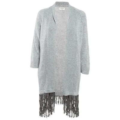 Pre-Owned Zadig & Voltaire Women's Pre-Owned Zadig and Voltaire Delux Grey Cashmere Knit Open Front Fringed Cardigan