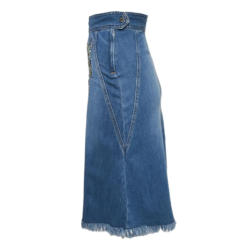 Pre-Owned Zadig & Voltaire Women's Blue Embroidred Denim Jamille Brode Deluxe Knee-Length Skirt