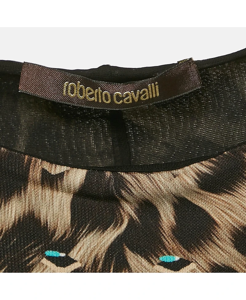 Pre-Owned Roberto Cavalli Women's Brown Printed Jersey Short Dress