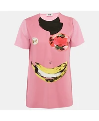 Pre-Owned Moschino Women's Cheap And Chic Pink Printed Crepe Metal Ring Detail Top