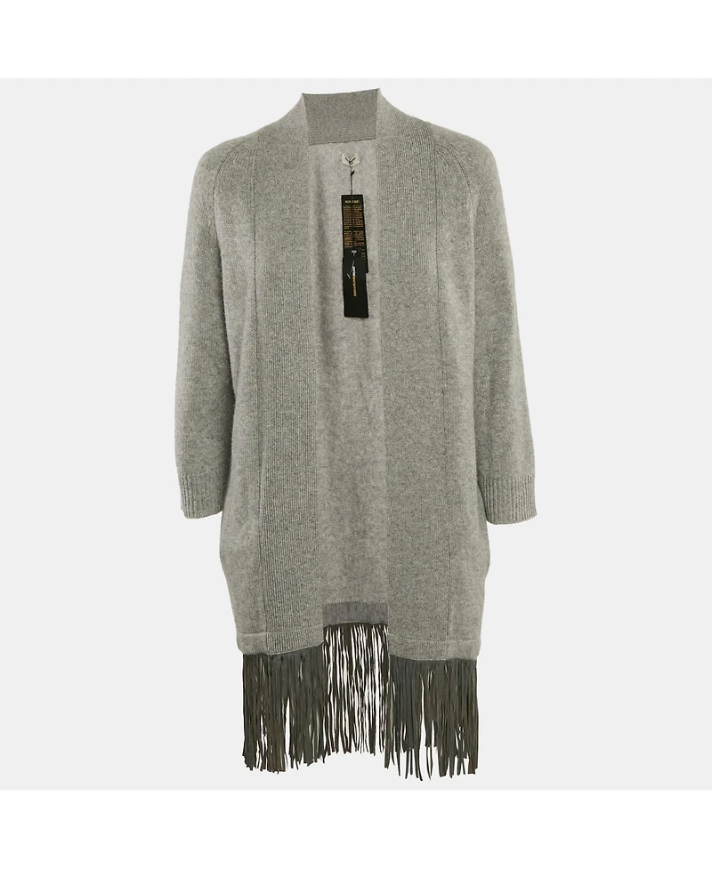 Pre-Owned Zadig & Voltaire Women's Deluxe Grey Cashmere Fringed Open Front Paloma Cardigan