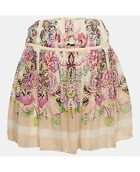 Pre-Owned Roberto Cavalli Women's Pink Floral Print Silk Pleated Mini Skirt