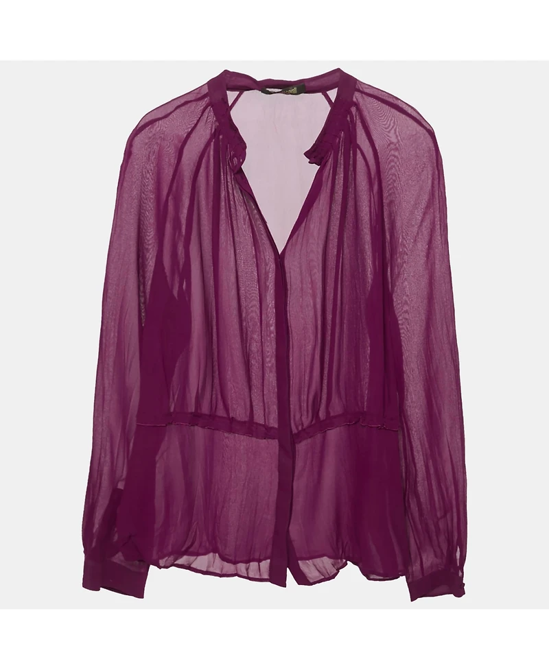 Pre-Owned Roberto Cavalli Women's Crinkled Silk Slim Fit Shirt