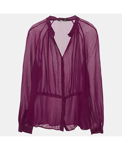 Pre-Owned Roberto Cavalli Women's Crinkled Silk Slim Fit Shirt