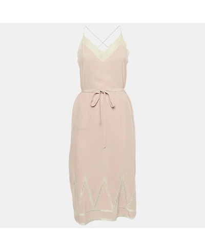 Pre-Owned Zadig & Voltaire Women's Pink Silk Lace Trimmed Chery Crepuscule Midi Slip Dress