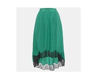 Pre-Owned Zadig & Voltaire Women's Green Patterned Silk Lace Trim Joslin Midi Skirt