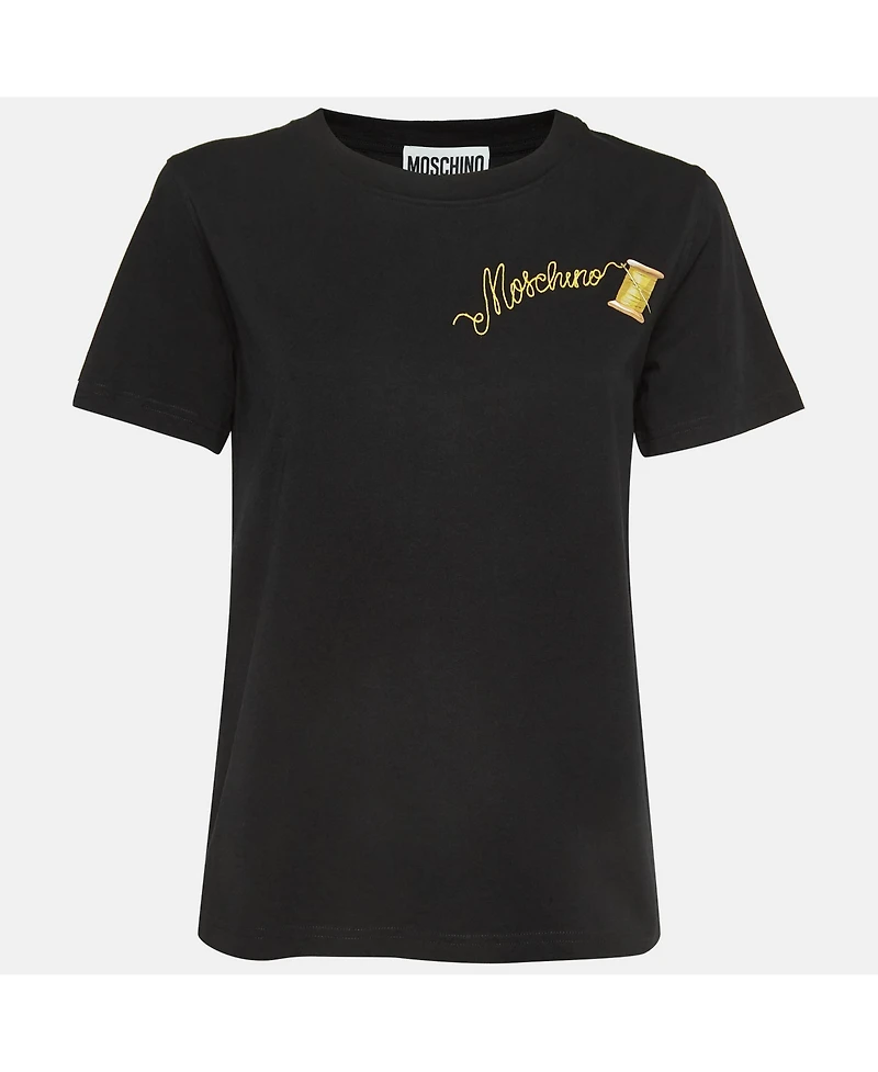 Pre-Owned Moschino Women's Couture Logo Embroidered Cotton Half Sleeve T-Shirt