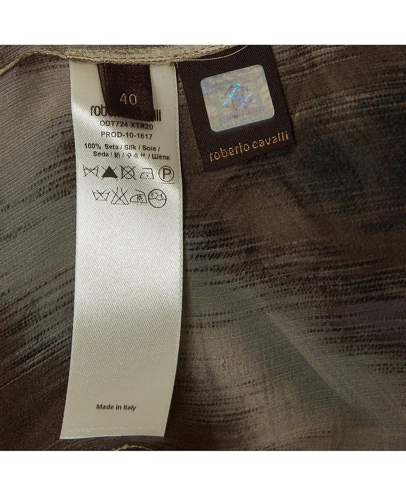 Pre-Owned Roberto Cavalli Women's Brown Animal Print Silk Sheer Shirt