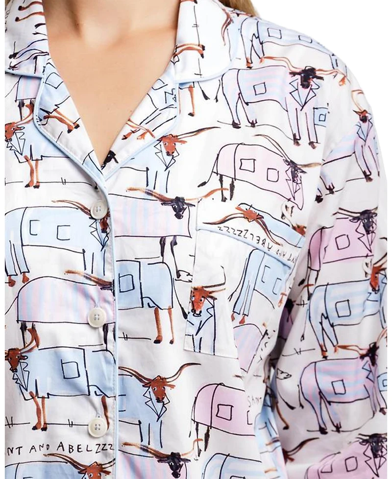 Sant and Abel Women's Organic Cotton Poplin Button Down Long Sleeve Pajama Set