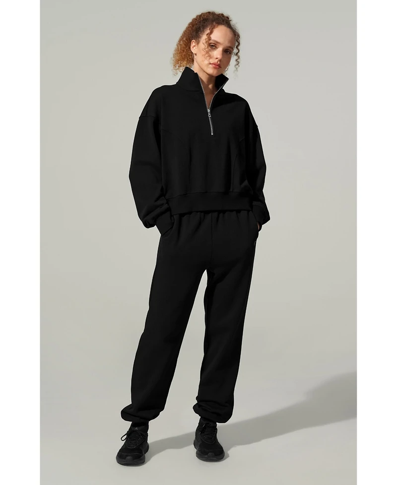 Lilysilk Women's Oversized Heirloom '89 Stand Collar Half-Zip Pullover