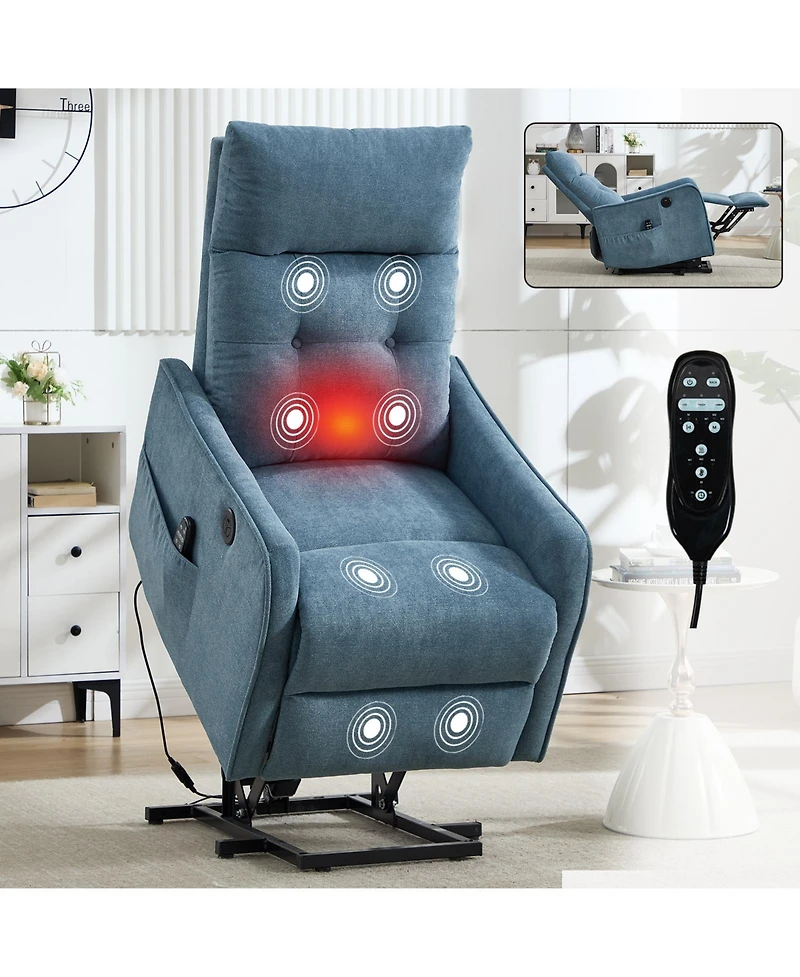 sumyeg Chenille Single Motor Power Lift Recliner Chair with Massage and Heavy Duty Motion Mechanism One Usb for Charging