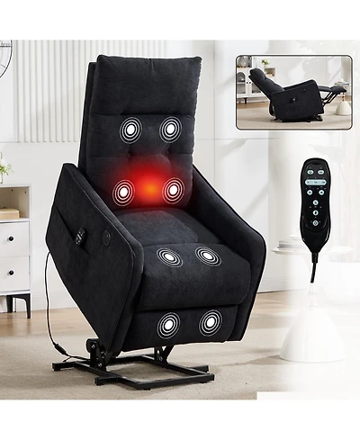 sumyeg Chenille Single Motor Power Lift Recliner Chair with Massage and Heavy Duty Motion Mechanism and One Usb for Charging