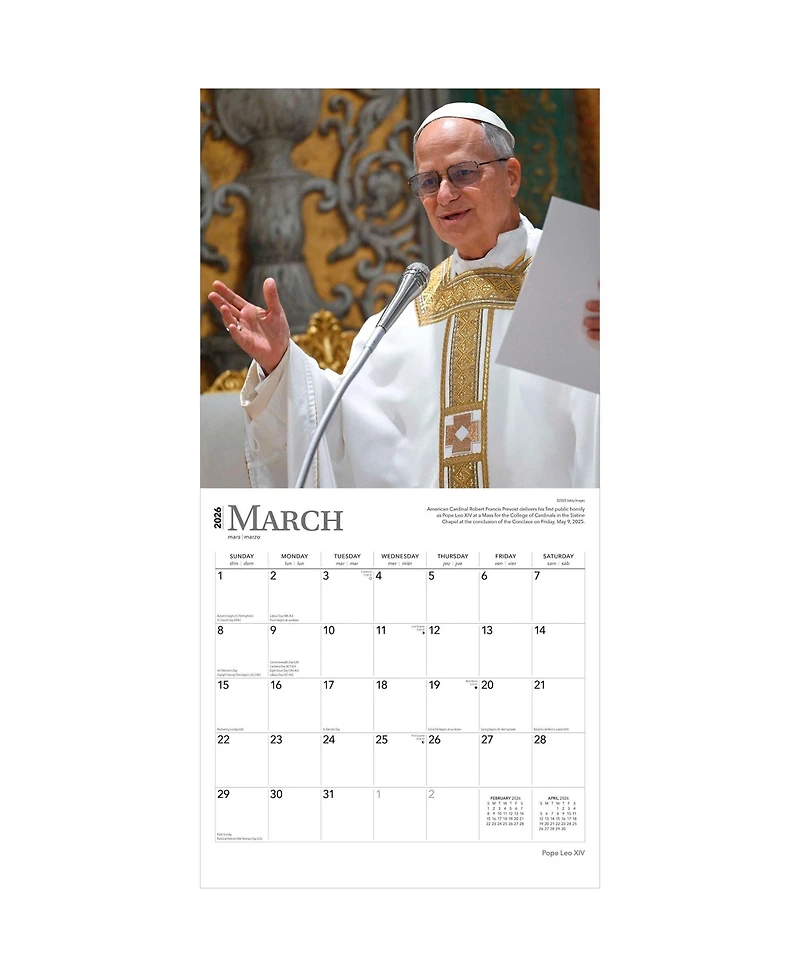 BrownTrout Monthly Hanging Square Wall Calendar, 12 x 24 Inch, Pope Leo Xiv 2026