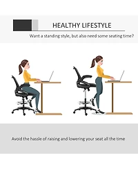 Vinsetto Mesh Drafting Chair with Flip-Up Armrests and Swivel Wheels,