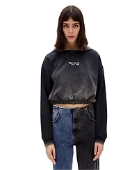 Pcfg Women's Acid-Washed Cropped Cotton-Blend Pullover Hoodie