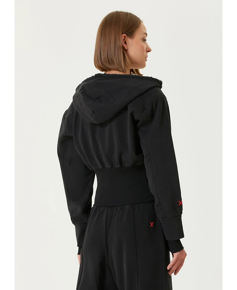 Pcfg Women's Corset Zip-Front Cotton Hooded Sweatshirt