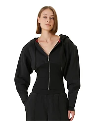 Pcfg Women's Corset Zip-Front Cotton Hooded Sweatshirt