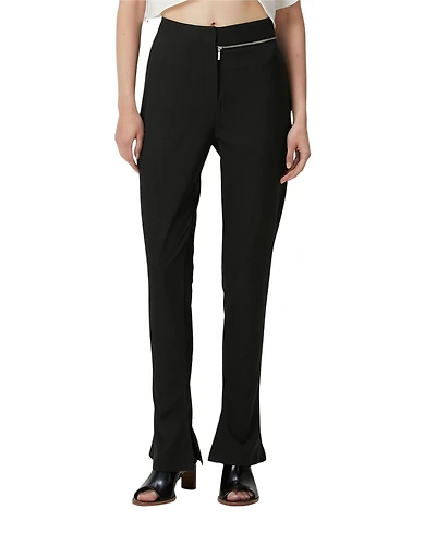 Pcfg Women's Striped Zip Detail Skinny Flare Pants