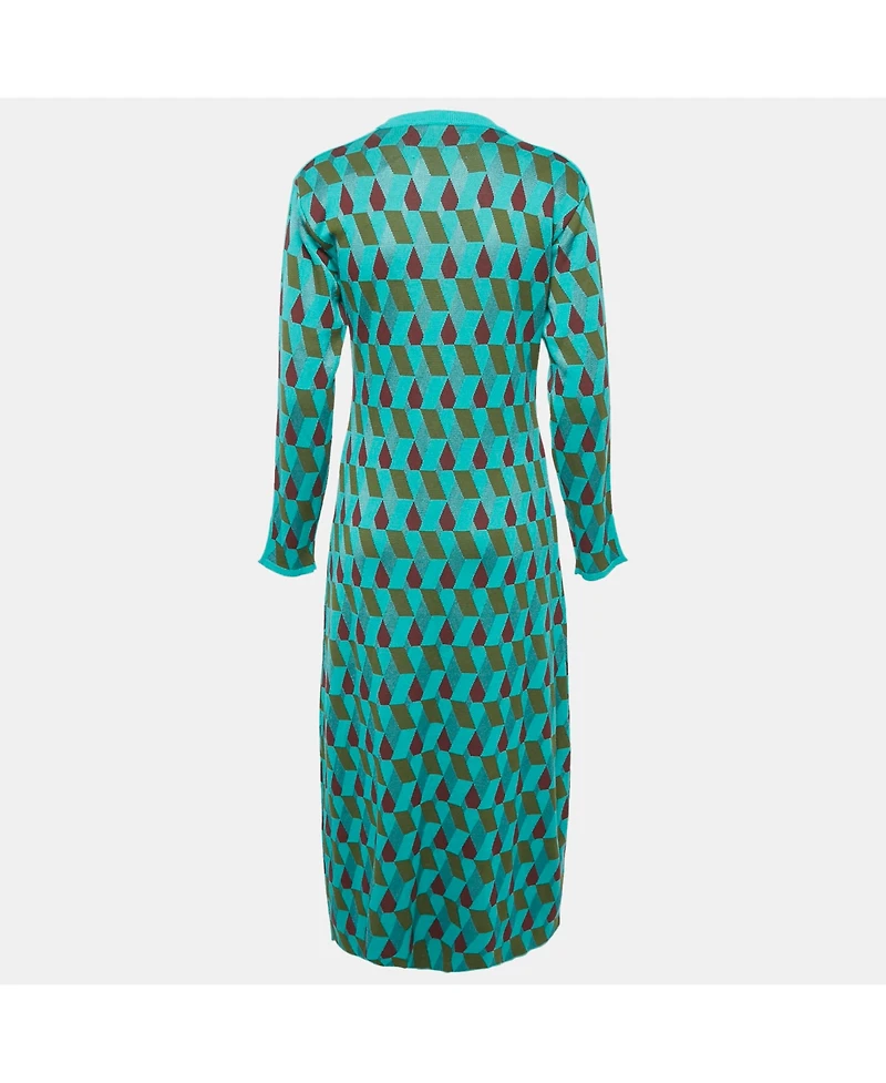 Pre-Owned La Doublej Women's . Green Diamond Jacquard Knit Leisure Dress