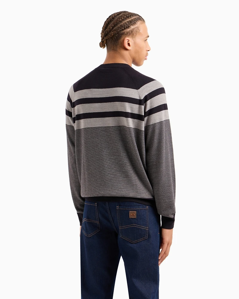 A|X Armani Exchange Men's Wool-Blend Mix Horizontal Color Blocked Sweater