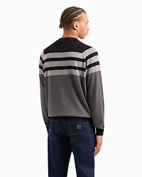 A|X Armani Exchange Men's Wool-Blend Mix Horizontal Color Blocked Sweater