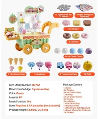 Ice Cream Cart for Kids, 27 Pcs Pretend Play Store with Storage Trolley, Sound & Light, Pretend Money, Educational Toy for 3+