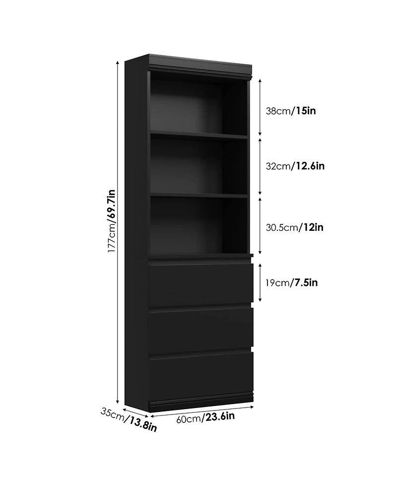 Gaomon Bookcase with Drawers 70.27 Inches Tall Bookcases Large Bookshelves Wooden Study, Kitchen, Home Office