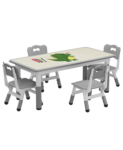Gaomon Kids Table and 4 Chairs Set, Height Adjustable Table for 4, Kids Study Table for Home Daycare Preschool for Ages 2-8