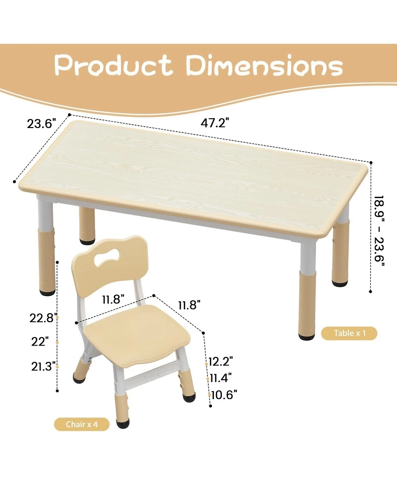 Gaomon Kids Table and 4 Chairs Set, Height Adjustable Table for 4