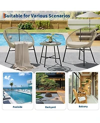 Gaomon 3 Pieces Patio Bistro Set Outdoor Acapulco Chair with Glass Top Coffee Table, Wicker Furniture Sets