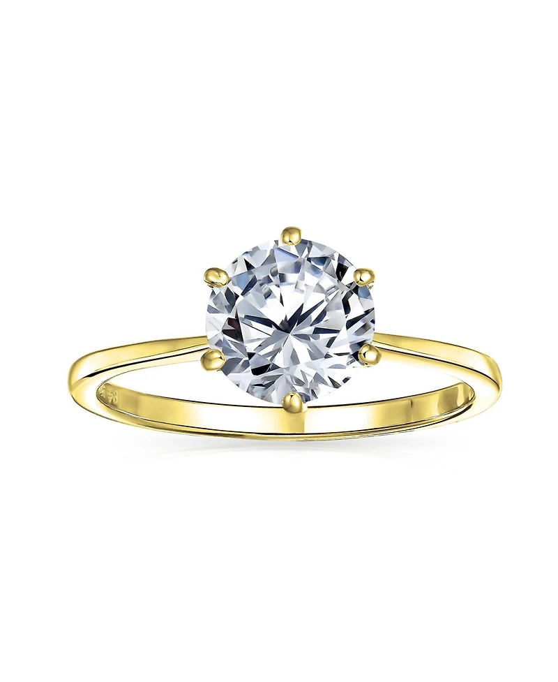 Bling Jewelry Round Solitaire 1.5CT Cz Cubic Zirconia 6-Prong Promise Ring 1MM Band Gold Plated .925 Sterling Silver