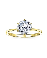 Bling Jewelry Round Solitaire 1.5CT Cz Cubic Zirconia 6-Prong Promise Ring 1MM Band Gold Plated .925 Sterling Silver