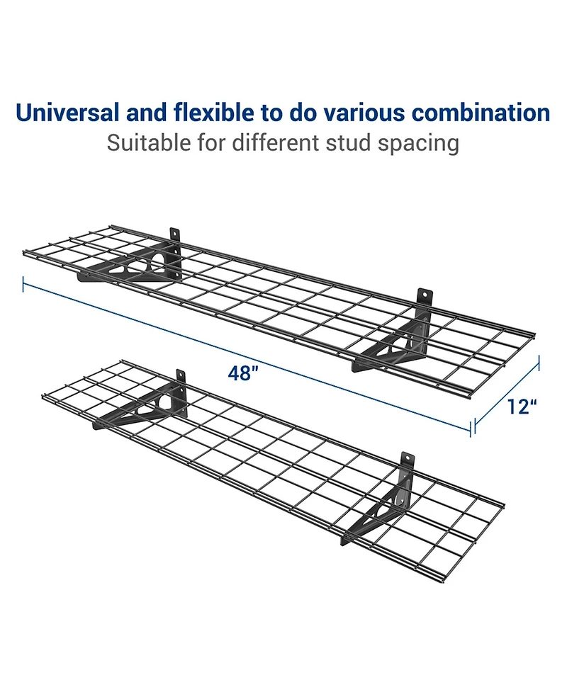 FlexiMounts Wr Series WR14B-e – 12″ D × 48″ W Black Steel Wall Shelves (2-Pack)