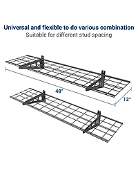 FlexiMounts Wr Series WR14B-e – 12″ D × 48″ W Black Steel Wall Shelves (2-Pack)